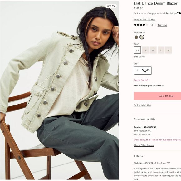 Military Femme | Free People Denim Captains Blazer in Deep Grey | Pewter | Sz XS - Picture 12 of 16